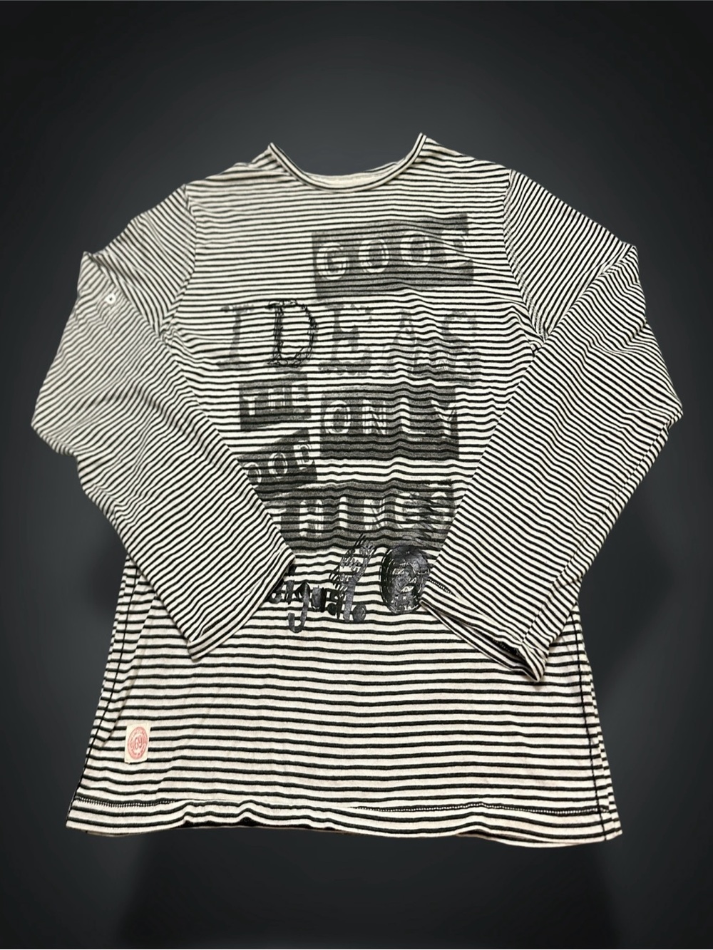 Desigual Black & White Striped Long-Sleeve Graphic Tee L